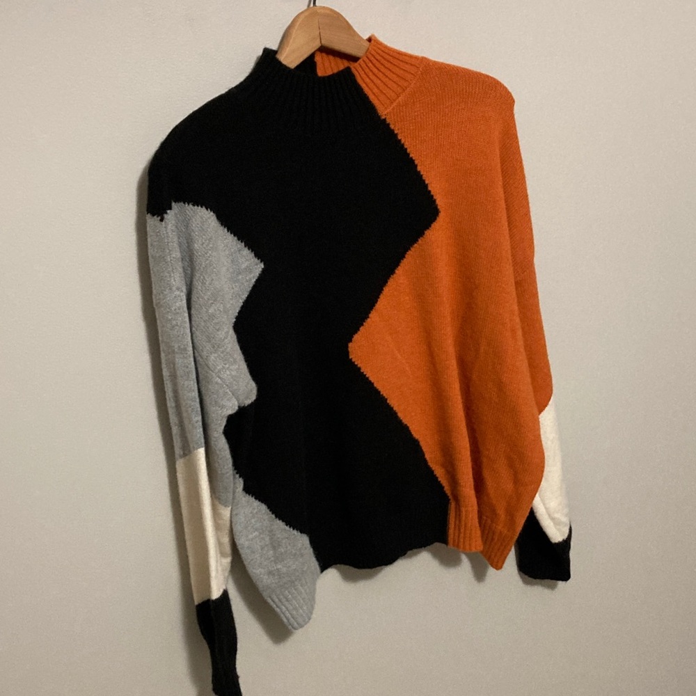 Annva Colorblock Sweater in Black, Orange, and Gray, Size Large, Fall Wardrobe - Picture 3 of 8